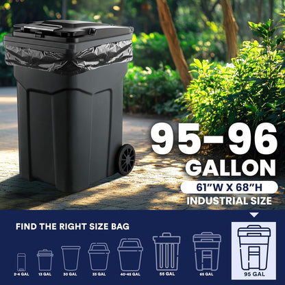 Plasticplace 95-96 Gallon Heavy Duty Black Trash Bags - Contractor Grade, Extra Large Garbage Bags