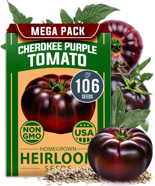 HOME GROWN 𝗨𝗦𝗔 𝗣𝗥𝗘𝗠𝗜𝗨𝗠 Cherokee Purple Tomato Seeds 1 Pack (Solanum lycopersicum) - 106