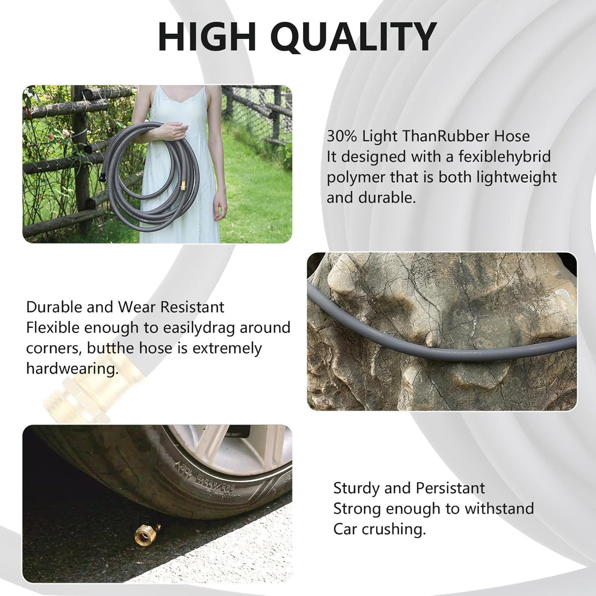 Garden Hose 5/8" x 75ft - No-Kink Flexible Water Hose 600 PSI Burst Pressure, Lightweight & Durable