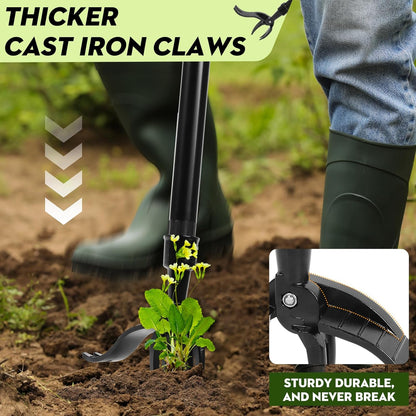 Manual Weed Puller Tool - Reinforced 4-Claw Steel Head - Updated Version Efficient Weed Remover