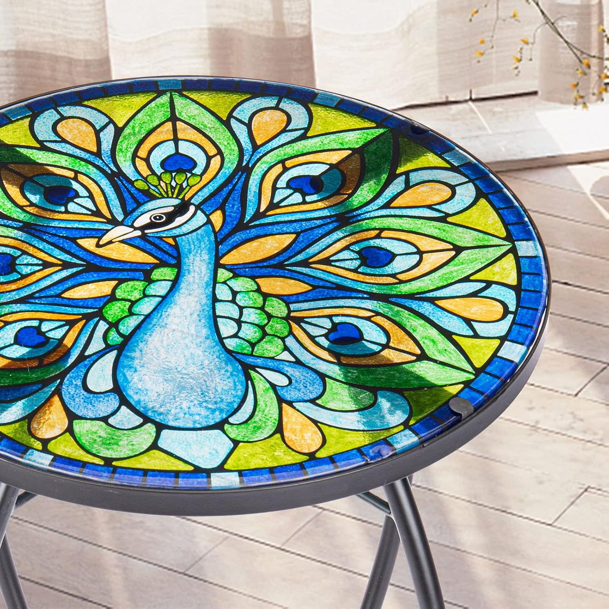MUMTOP Outdoor Side Table - Small Mosaic Patio Tables, 14” Round Accent End Coffee Glass Plant
