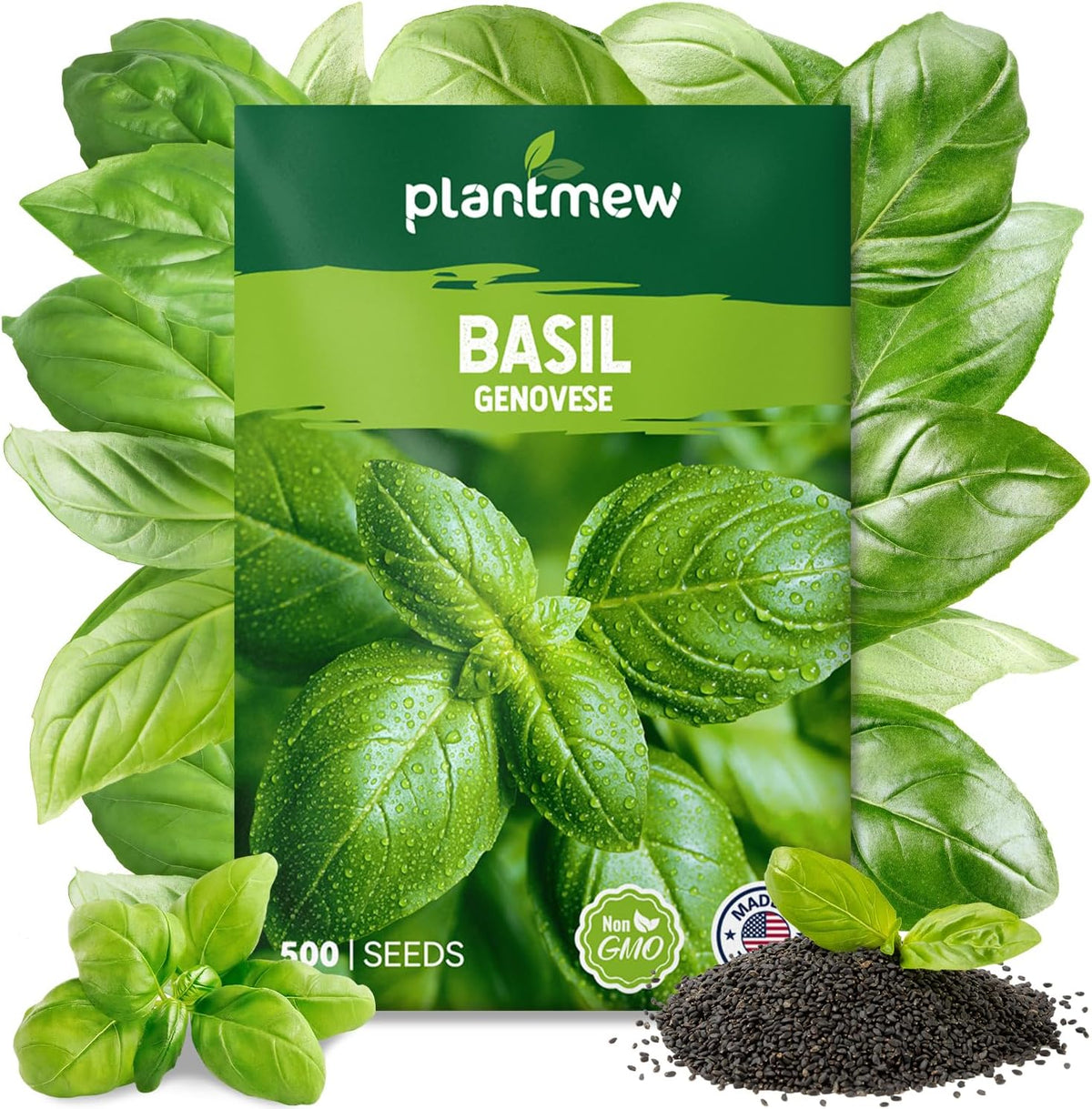 Genovese Basil Seeds for Planting - 500 Heirloom, Non-GMO Seeds - Sweet Basil Herb Seeds for Home