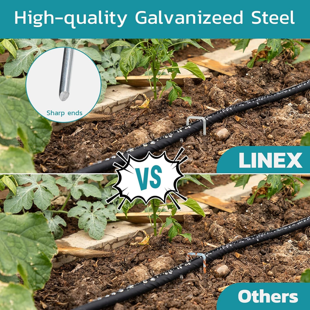 Landscape Staples 6 Inch 100 Pack, Galvanized Garden Staple Anti-Rus Landscaping Stakes Lawn Stakes