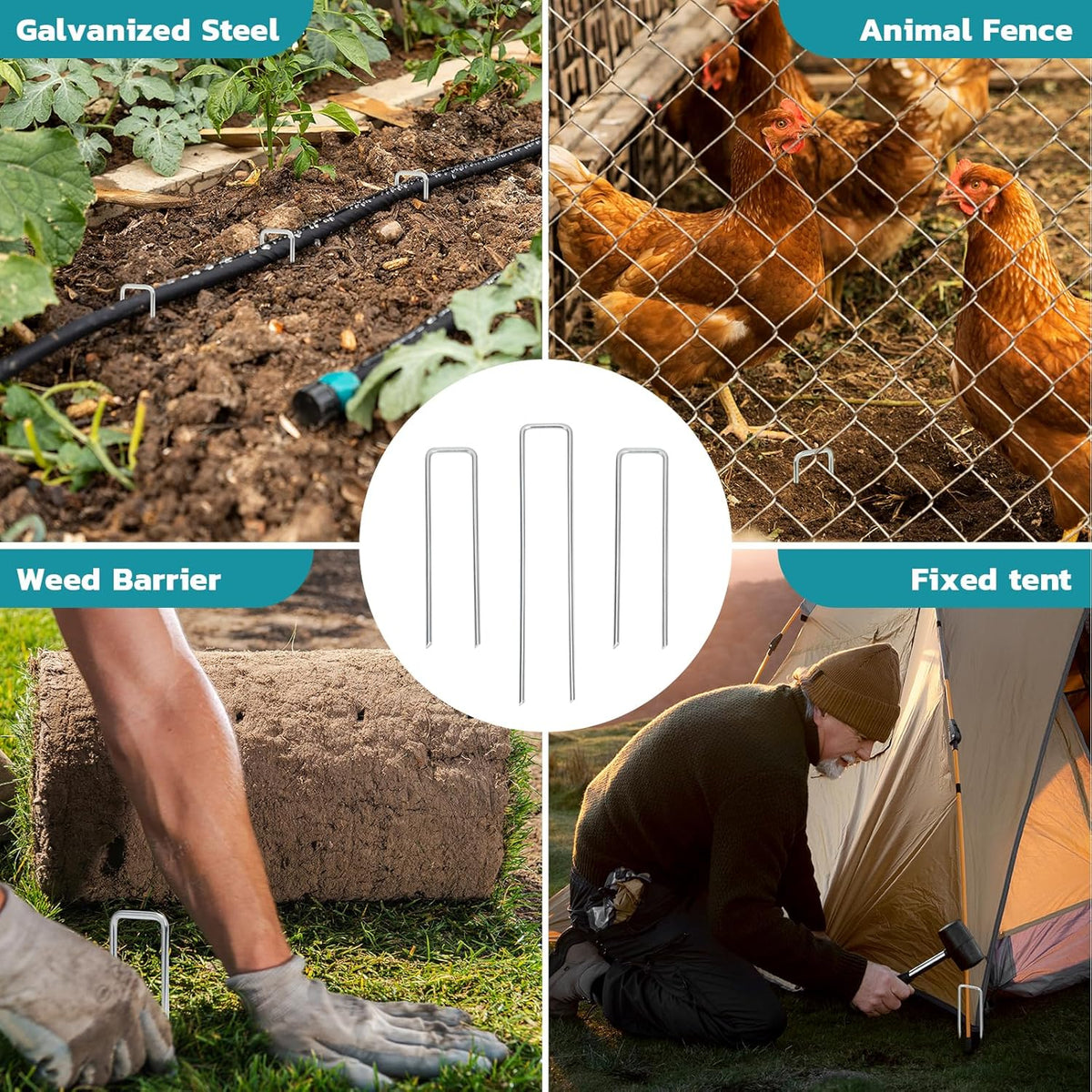 Landscape Staples 6 Inch 100 Pack, Galvanized Garden Staple Anti-Rus Landscaping Stakes Lawn Stakes