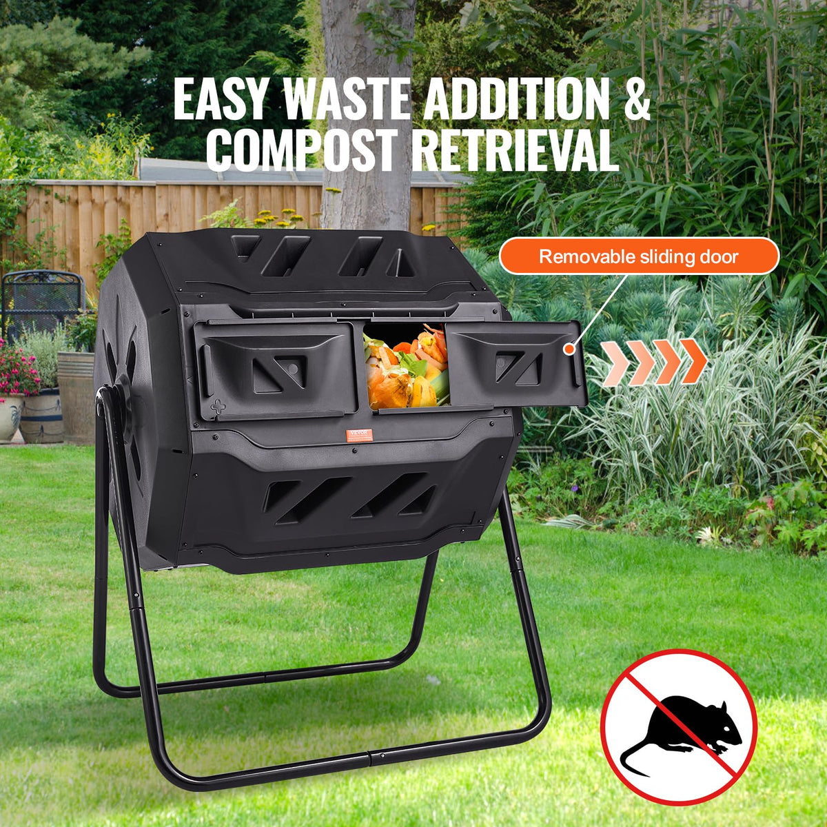 VEVOR Compost Bin, 43-Gal Dual Chamber Composting Tumbler, Large Tumbling Rotating Composter with 2