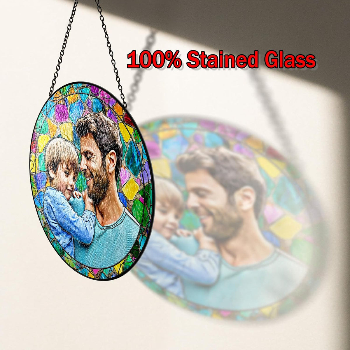 Personalized Grandpa Stained Glass Suncatcher, Photo Family Faux Stained Glass Window Hanging