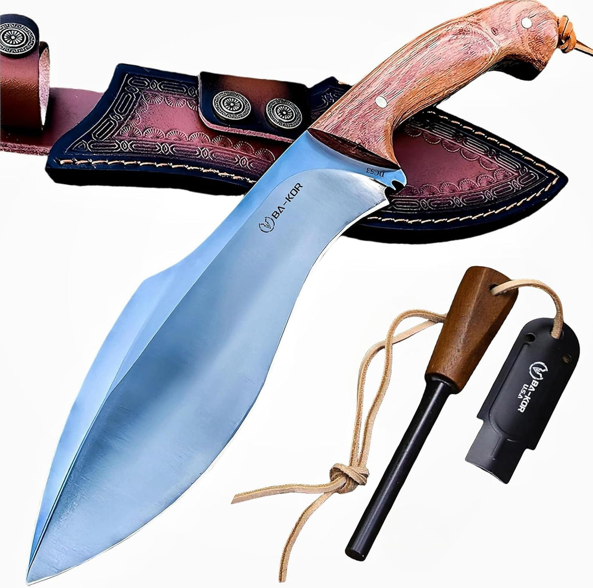 BA-KOR (Survivor III) 35.5CM (14.2 ") DC53 steel 10mm thickened full Tang fixed knife+ leather