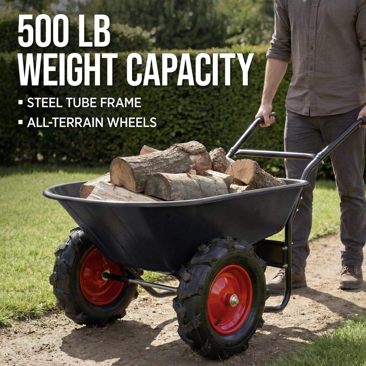 Best Choice Products Dual-Wheel Wheelbarrow Garden Cart - 500 lb Capacity, Extra-Large Wheels