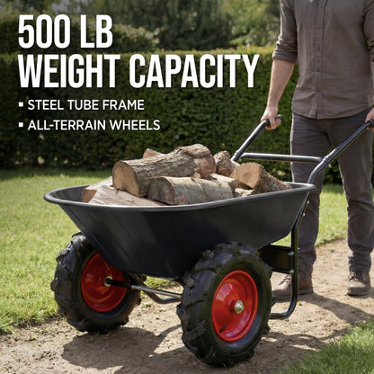 Best Choice Products Dual-Wheel Wheelbarrow Garden Cart - 500 lb Capacity, Extra-Large Wheels