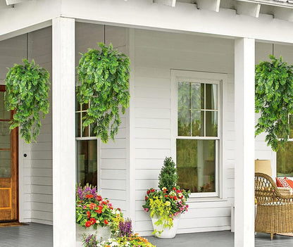 RECUTMS Artificial Hanging Plants 4Pcs, Fake Monstera Leaves Ivy Vine Faux Greenery UV Resistant