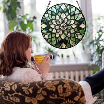 Stained Glass Window Hanging - Abstract Gradient Flowers Suncatcher for Doors Window Home Green Sun