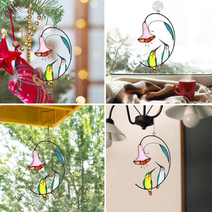 Lolitarcrafts Hummingbird with Flower Stained Glass Suncatcher Bird Stained Glass Window Hangings