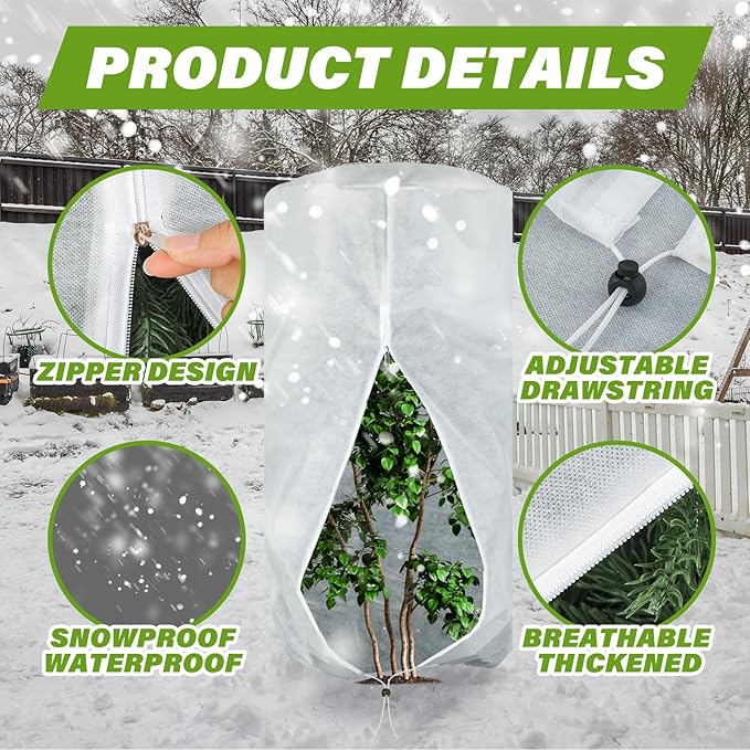 WILLBOND 2 Pcs 47 x 71 Inches Rounded Top Plant Covers Freeze Protection for Winter Cylindrical