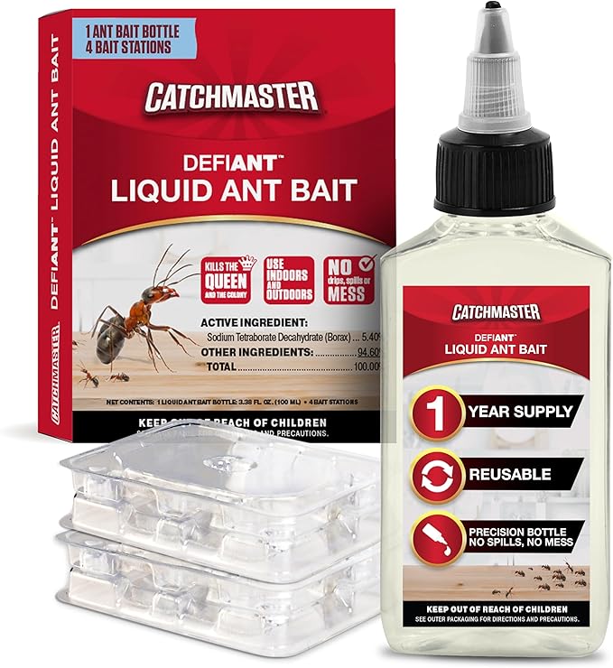 Catchmaster DEFIANT Premium Liquid Ant Killer, 1-Year Supply, Kills the Queen and Colony, No Mess