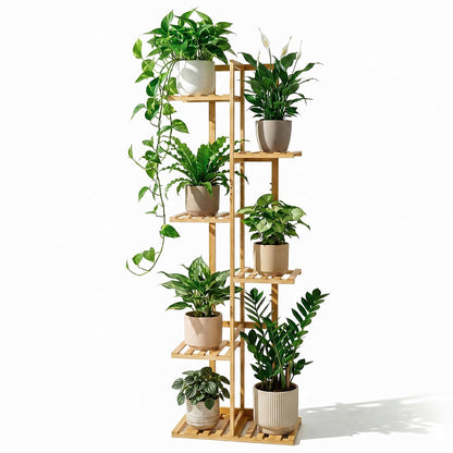 ROSSNY 48 Inch Tall Bamboo Plant Stand for Indoor, 6 Tier 7 Potted, Natural