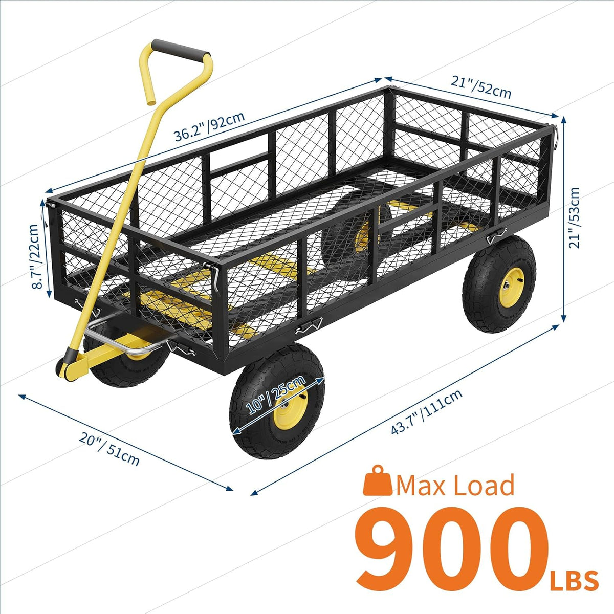 GarveeLife 900 LBS Garden Dump Cart with Removable Sidewalls, Heavy Duty Steel Dump Wagon with 180°