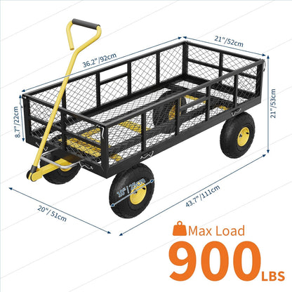 GarveeLife 900 LBS Garden Dump Cart with Removable Sidewalls, Heavy Duty Steel Dump Wagon with 180°