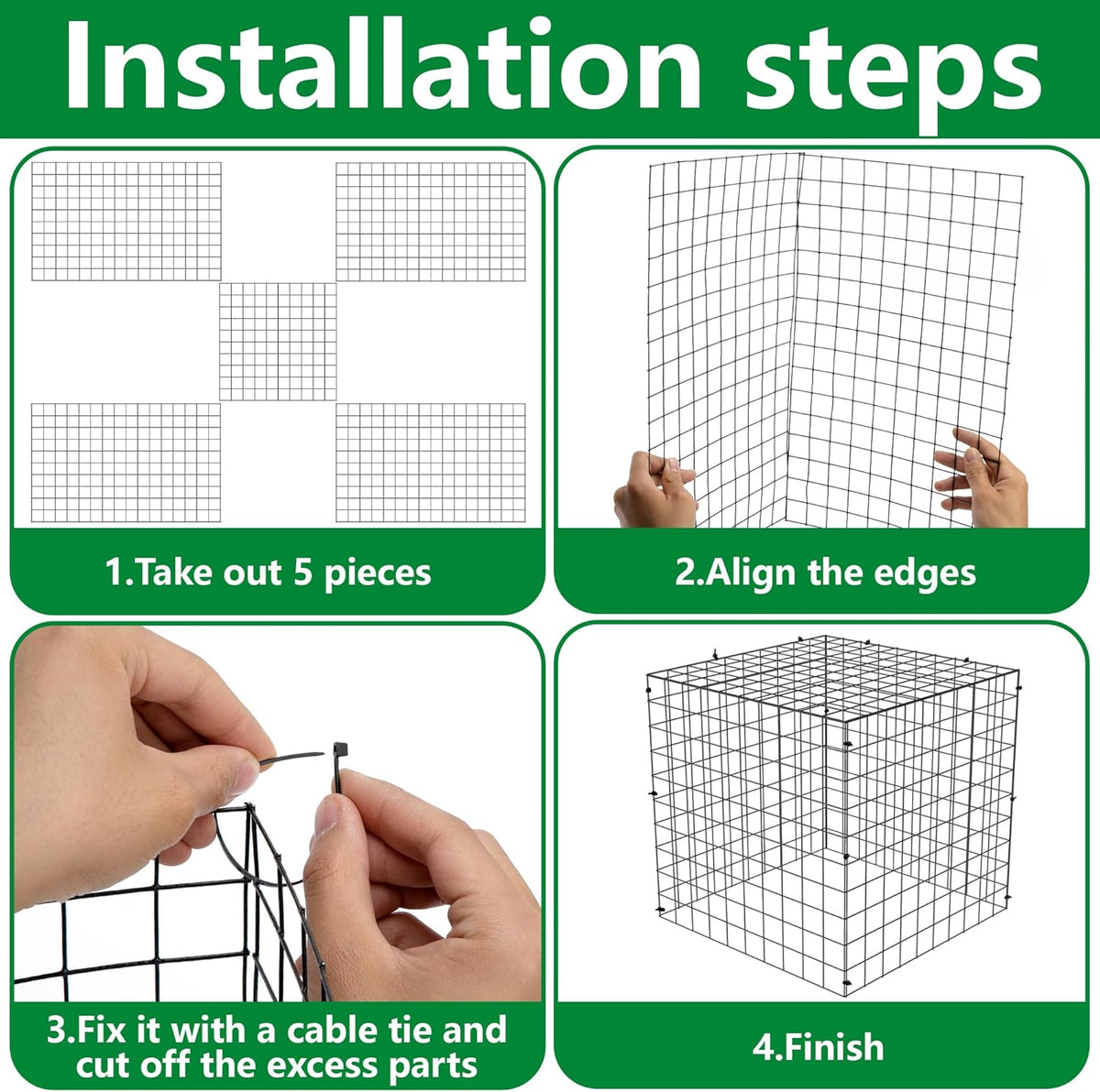 Adnee 7 Pack Wire Plant Protector with Cover-20x12x12 Inch Detachable Square Wire Cages to Prevent