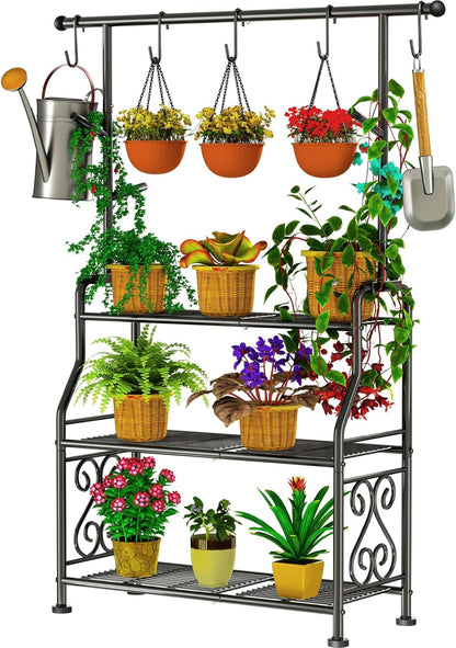 GIOTORENT Plant Stand Indoor, 3-Tier Heavy Duty Metal Shelf for Patio & Indoor, Tall Plant Holds