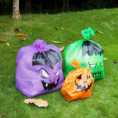 Qilery 24 Pcs Halloween Leaf Lawn Bags Plastic Pumpkin Trash Bags for Leaves with Twist Ties for