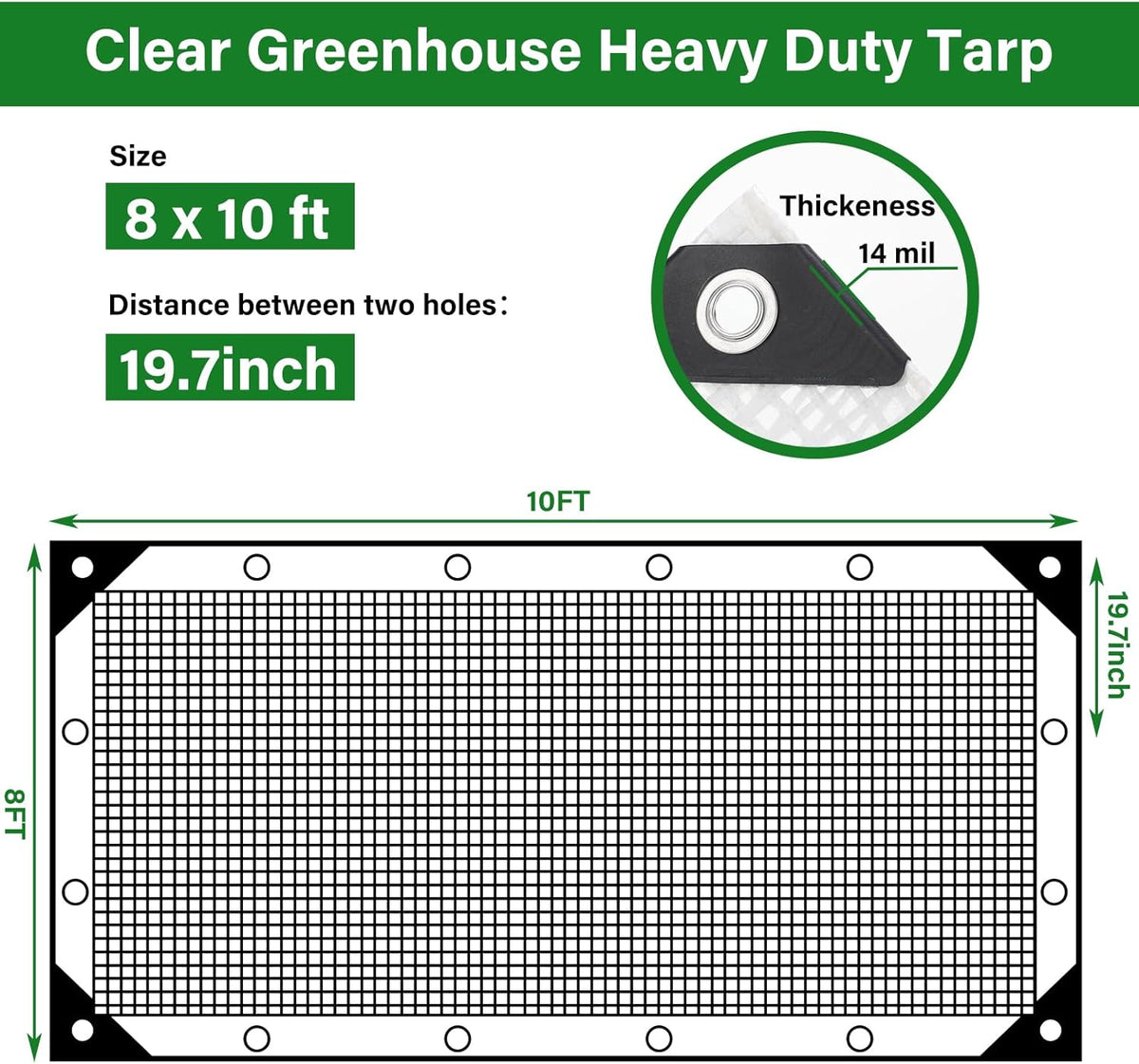 Berlune 3 Pack Clear Greenhouse Heavy Duty Tarp, 8 x 10 ft Clear Waterproof Cover, 14 Mil Plastic