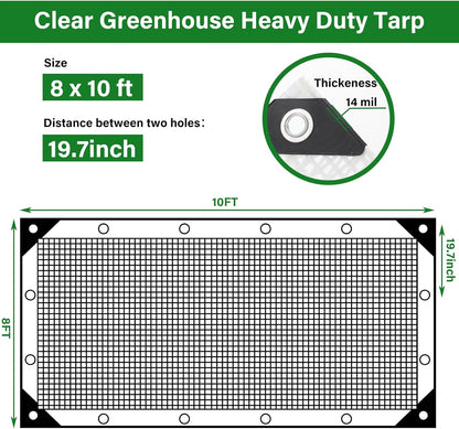 Berlune 3 Pack Clear Greenhouse Heavy Duty Tarp, 8 x 10 ft Clear Waterproof Cover, 14 Mil Plastic