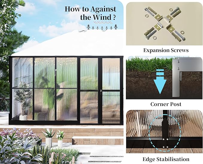 HOWE 16x12x9.5 FT Polycarbonate Greenhouse for Outdoors, Pavilion Style Greenhouse with 4 Vent