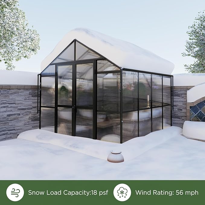 HOWE 8x8x7.5 FT Aluminum Greenhouses for Outdoors,Polycarbonate Greenhouse with 2 Vents Lockable