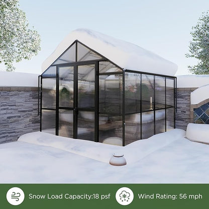 HOWE 8x8x7.5 FT Aluminum Greenhouses for Outdoors,Polycarbonate Greenhouse with 2 Vents Lockable