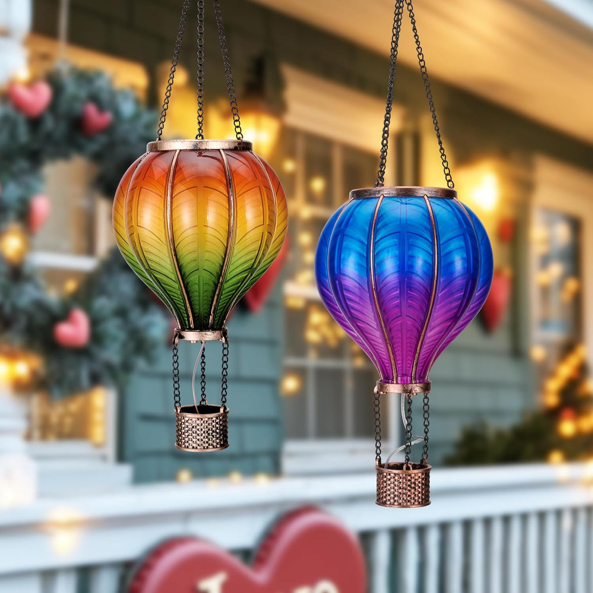 TERESA'S COLLECTIONS 2 Pack Hanging Solar Lantern Outdoor Garden Decor for Valentine ,Waterproof