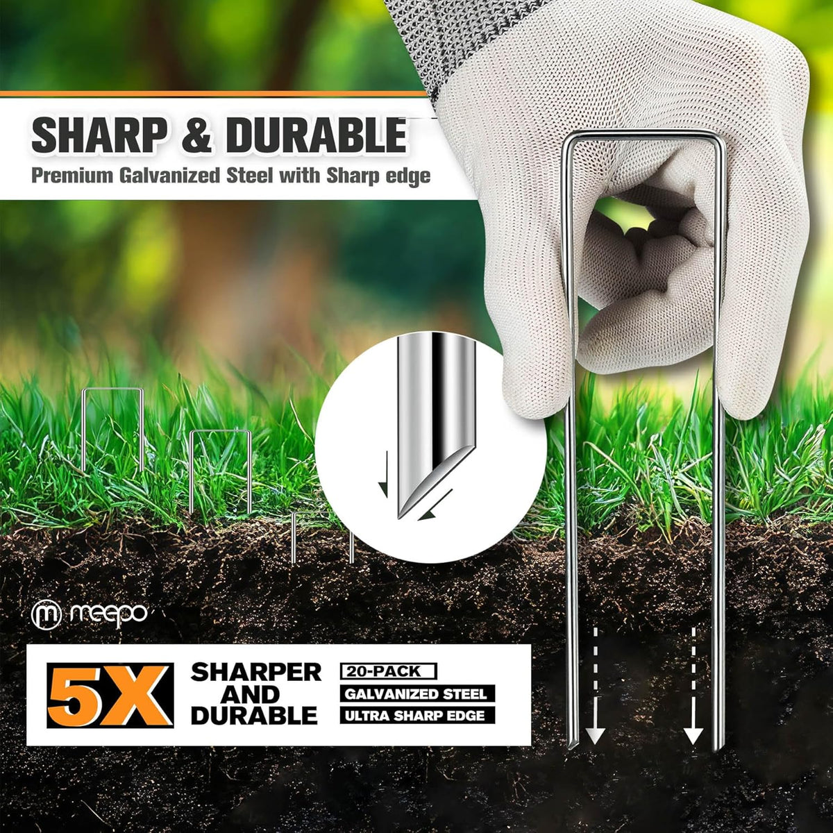 Garden Stakes, 20-Piece 6 Inch Never Rust Galvanized Landscape Staples, 5X Sharper Durable Stakes