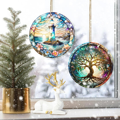 Colorful Ceramic Lighthouse Christmas Ornament for Tree, Holiday Decorations, Christmas Decor