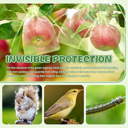 SATINIOR 160 Pcs Fruit Protection Bags, Green Netting Bags, Fruit Cover Mesh Garden Organza Bag