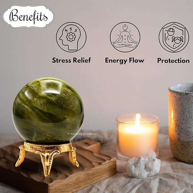 Amazing Gemstone Vesuvianite Crystal Ball with Stand - 2 Inches Crystal Sphere Meditation Balls for