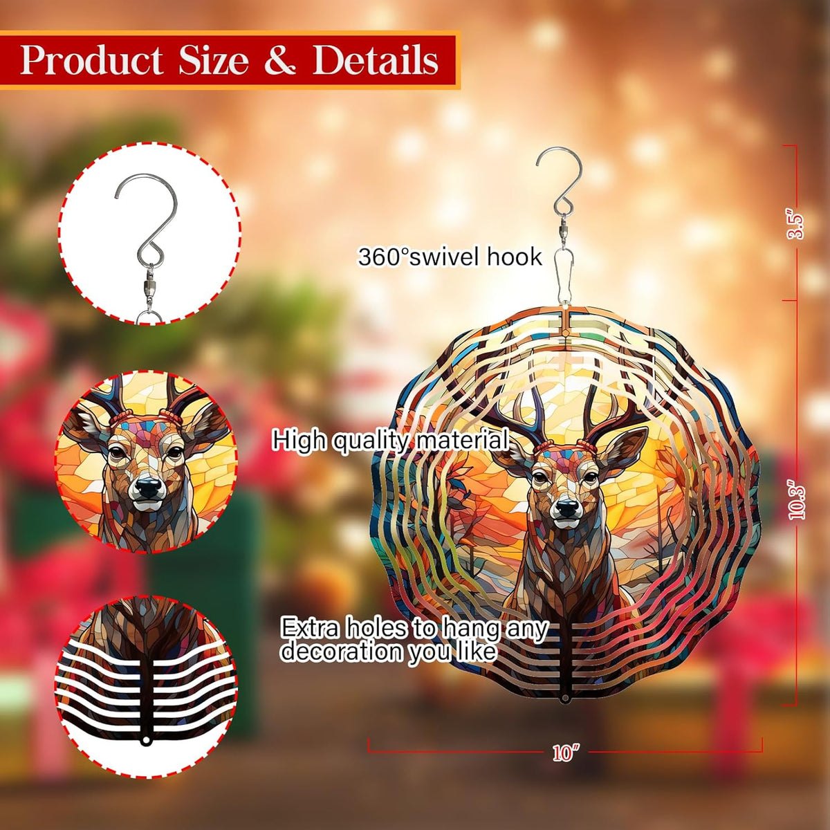 Deer Head Wind Spinner 3D Frosted Deer Wind Spinners Hanging for Yard and Garden Wind