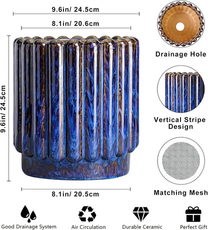 Ceramic Planter - 9.6 Inch Ceramic Plant Pots Indoor Outdoor, Round Flower Pots with Drainage Hole