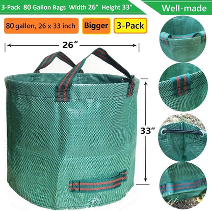 Professional 3-Pack 80 Gallons Lawn Garden Bag Leaf Waste Bags (D26, H33 inches) with Coated