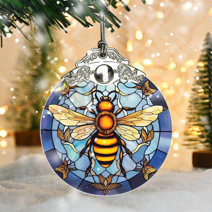 Stained Glass Christmas Ornaments, Jocidea Bee Ornaments for Christmas Tree, Christmas Tree Decor