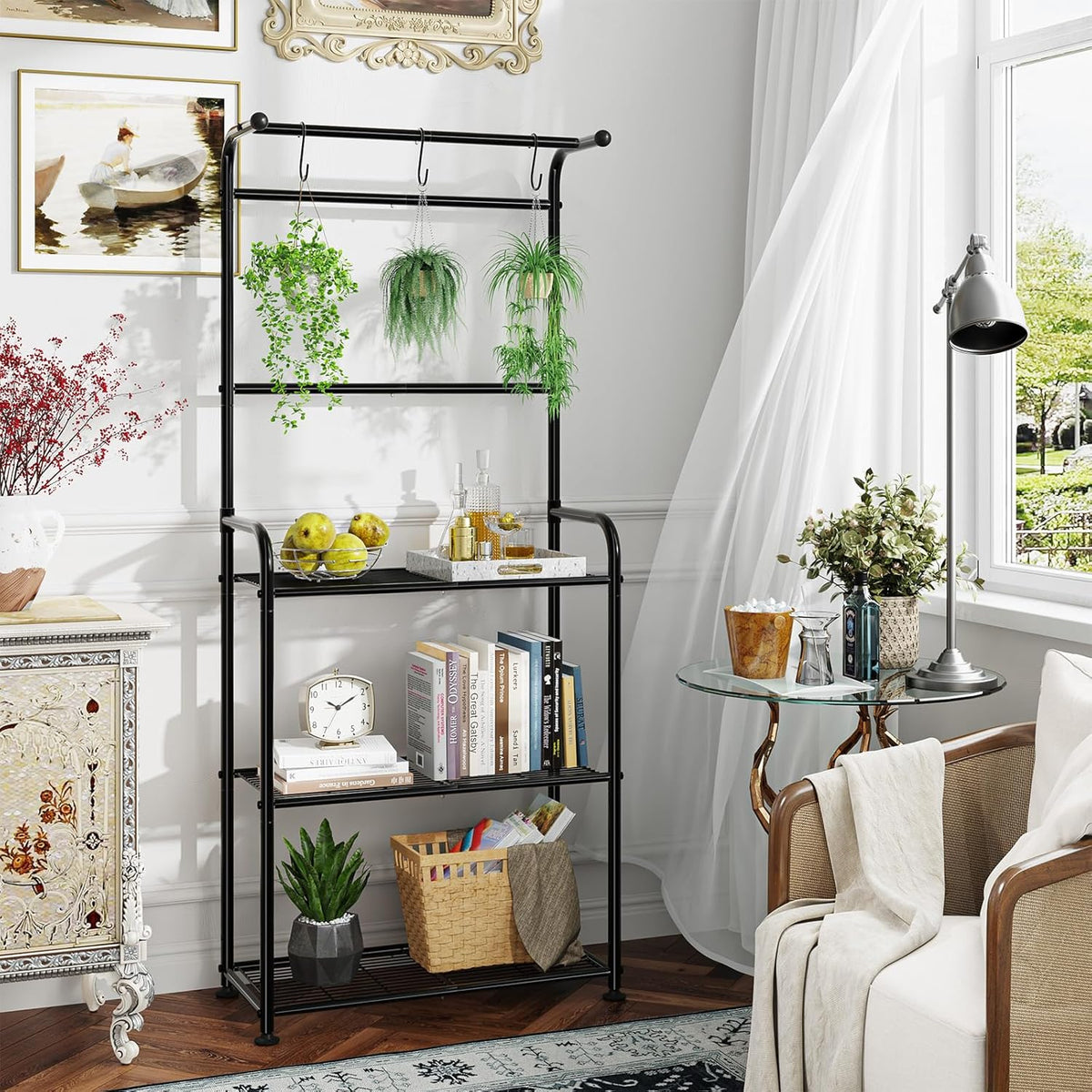 Plant Stand Outdoor Indoor, Metal 3 Tiered Tall Hanging Plant Shelf Heavy Duty for Multiple Flower