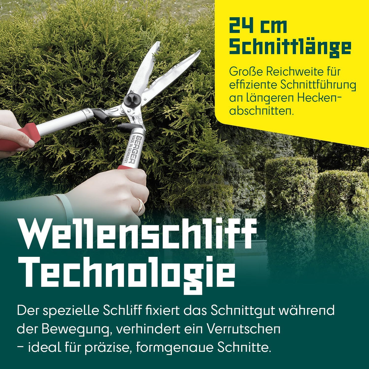 Berger hedge shear comfort 4595 with serrated blades and damper, length 57 cm