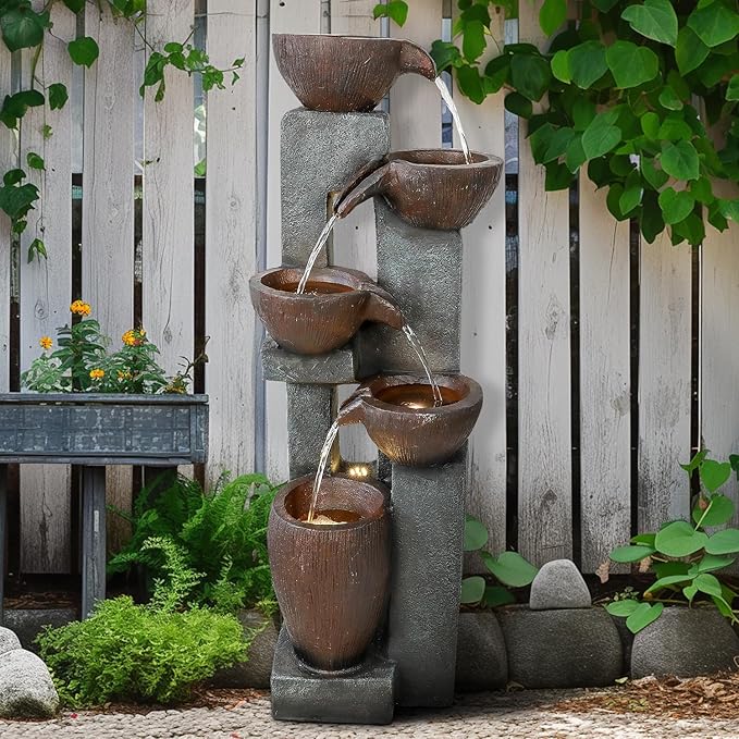 Naturefalls 39” H Modern Outdoor Fountain - 5 Crocks Outdoor Garden Fountains with Contemporary