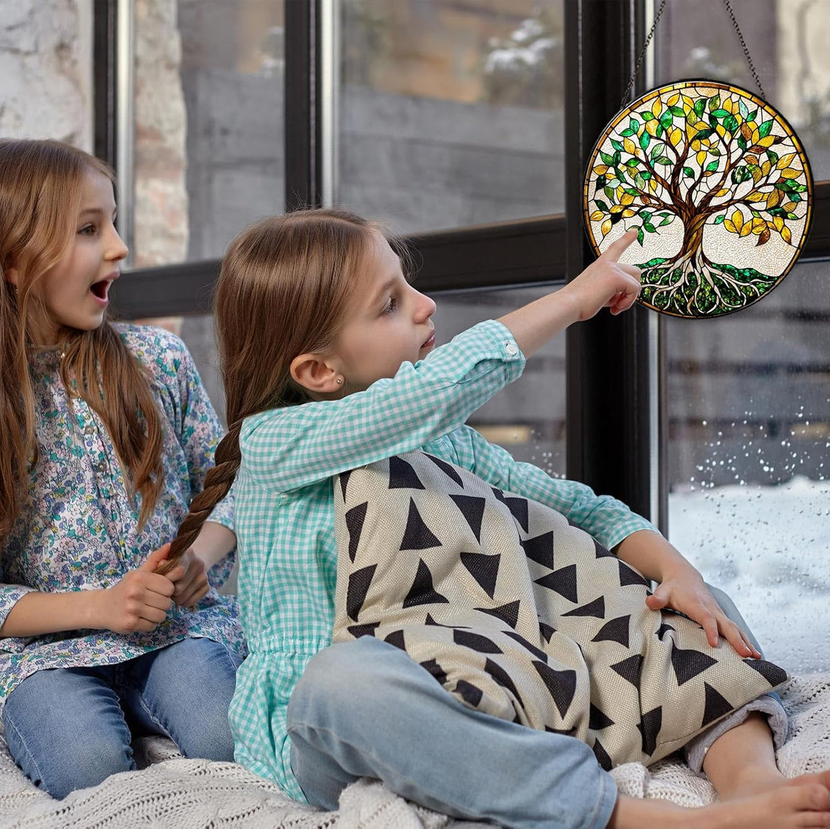 Tree of Life Stained Glass Window Hanging World Tree Sun Catcher Gifts for Women Handmade