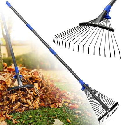Rake for Leaves: Adjustable Metal Leaf Rake for Lawn, 8-17" Expandable Head, 45” Long