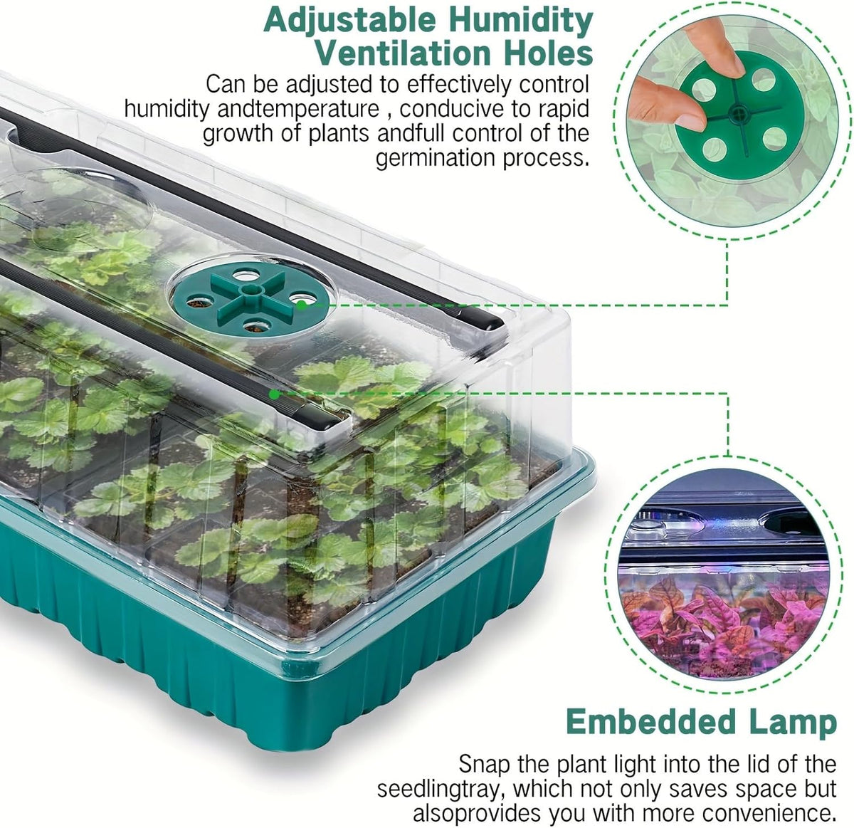 Seed Starter Tray with Grow Light, 2 Pack 72 Cells Seed Starter Kit with Humidity Dome, Indoor