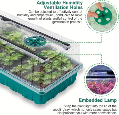 Seed Starter Tray with Grow Light, 2 Pack 72 Cells Seed Starter Kit with Humidity Dome, Indoor