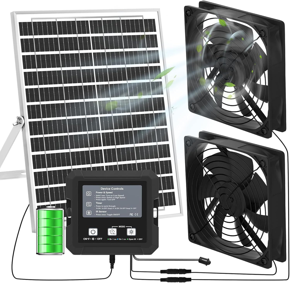 25W Solar Fan for Chicken Coop with Battery, Solar Exhaust Fan for Shed & Greenhouse, 3 Modes