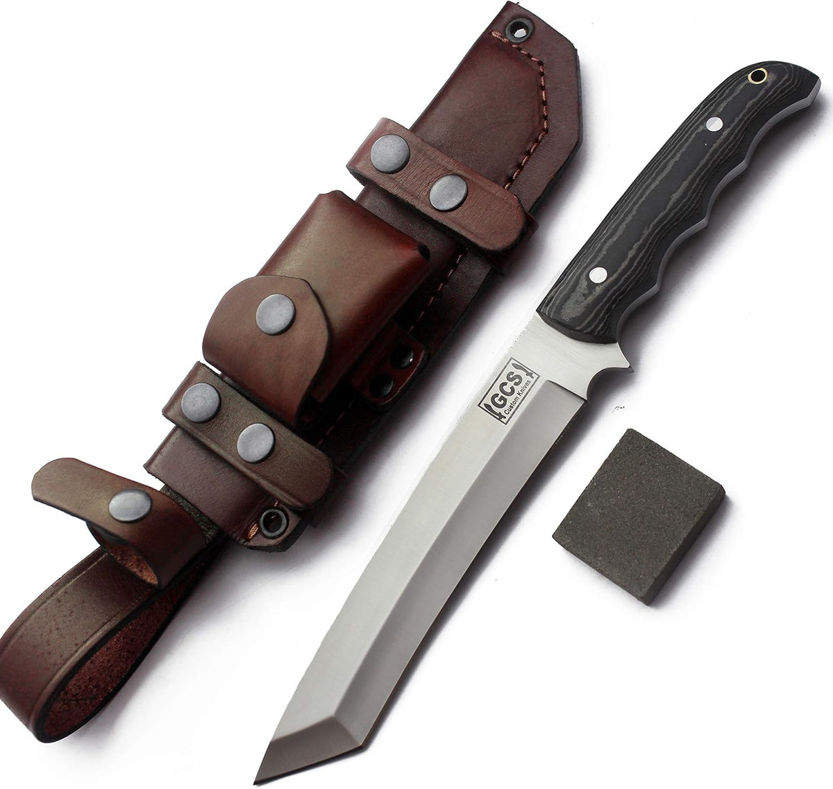 GCS Handmade G10Handle D2 Tool Steel Tactical Hunting Knife with leather sheath Full tang blade