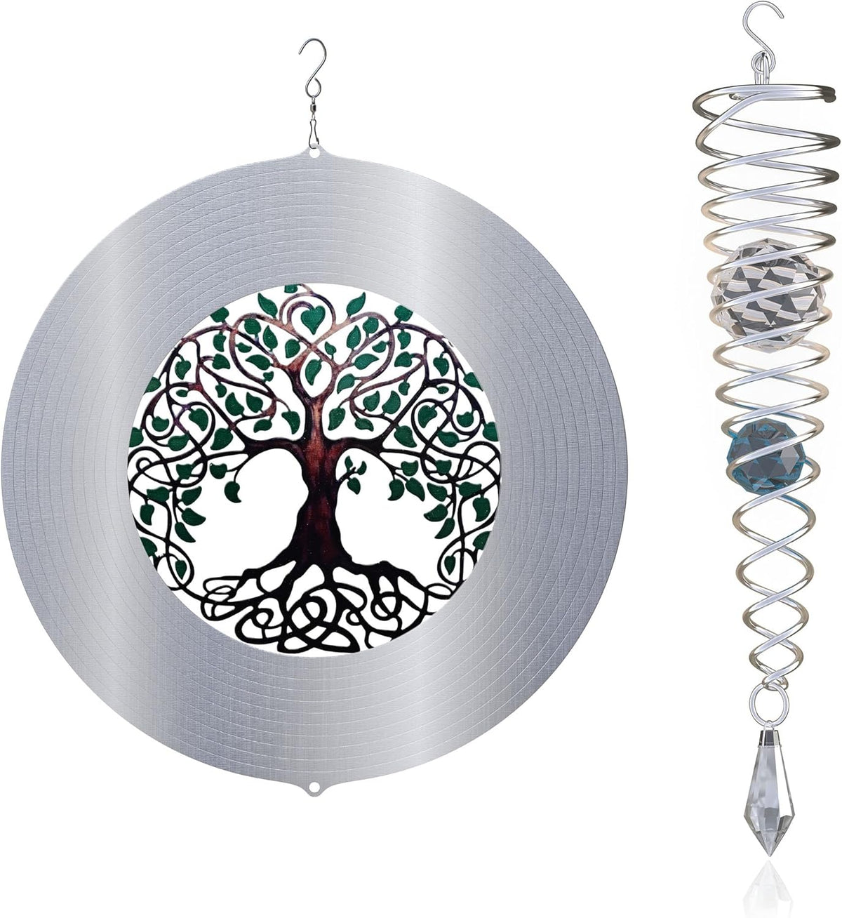 ISEO Tree of Life Wind Spinner for Yard and Garden with Gazing Ball Set, Hanging Outdoor Decor