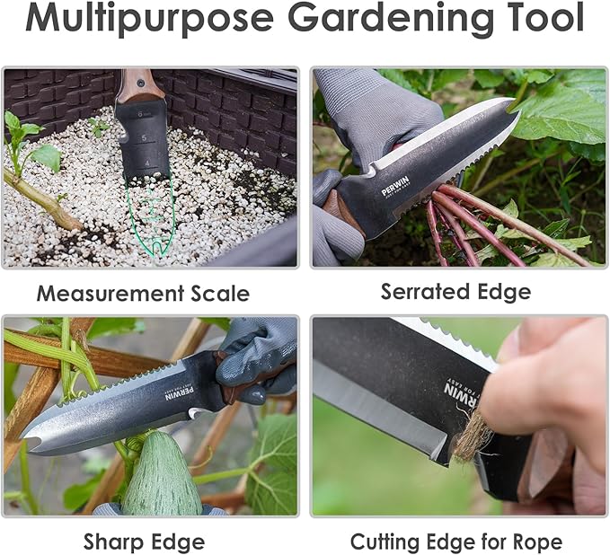 Hori Hori Garden Knife, Garden Tools with Sheath for Weeding,Planting,Digging, 7" Stainless Steel