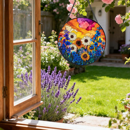 Stained Glass Window Hanging, Daisy Suncatcher for Doors Home Sun Catchers Decoration, Mother's Day